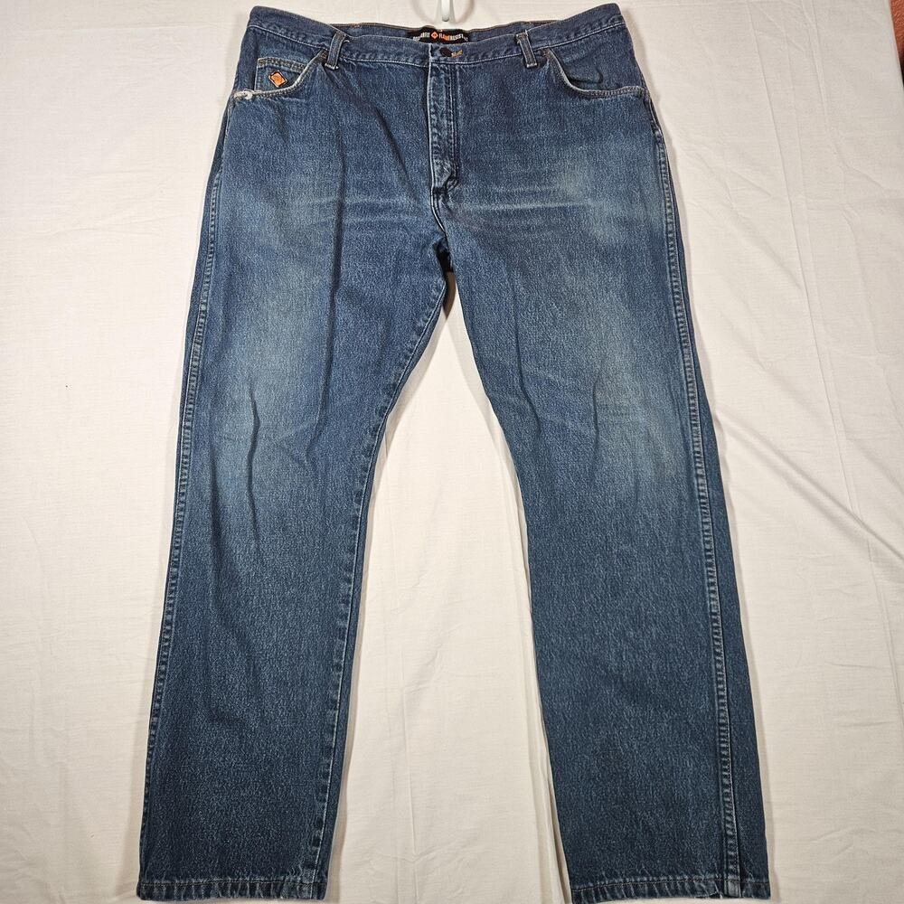 Wrangler FR Jeans Mens 42x32 Blue Medium Wash Regular Fit Flame Resistant Denim
